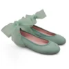 zapato comunion bailarina verde agua con cintas