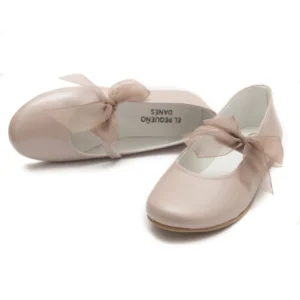 zapato comunion mercedita piel rosa nacarado.