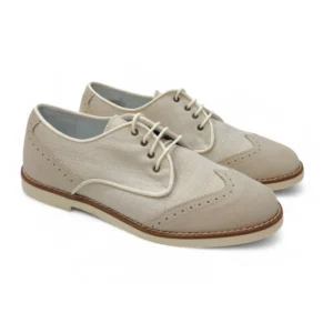 Blucher comunion niño combinado en lino y ante color beige.