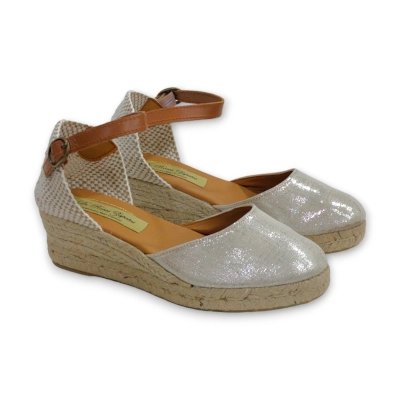 Alpargata mujer tejido fantasia beige platino.