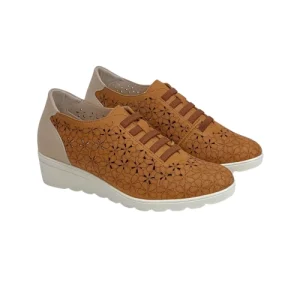 Zapato deportivo mujer con cuña marca relax4you color cuero modelo9000.