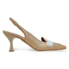 Zapato destalonado daniela vega charol combinado camel, beige y blanco modelo 2379.