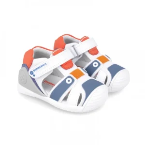 Sandalia Biomecanics blanco con naranja modelo 242154.