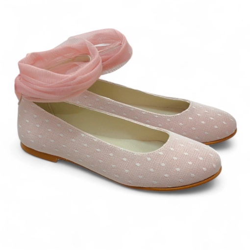Bailarina zapato comunion plumeti rosa empolvado.