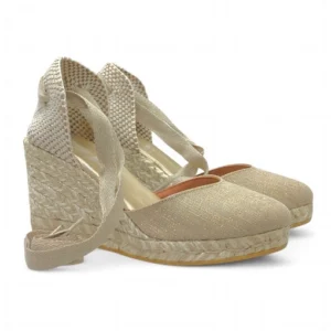 Alpargata mujer esparto marca Viguera cintas tejido lino color beige modelo 1939.