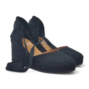 Alpargata mujer esparto marca Viguera cintas tejido lino color negro modelo 1939.