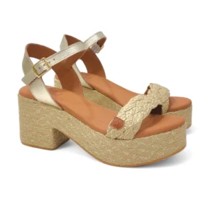 Sandalia mujer con tacon esparto marca popa modelo 3704 color dorado.