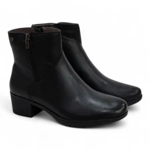 Par de botines mujer Relax4You 302 negros. Bota tobillera de piel lisa con tacón y suela confort.