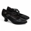 Zapatos de salón Pitillos 10857 negros de piel, estilo Mary Jane con doble hebilla cruzada, tacón cómodo.