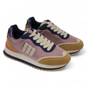 Par de zapatillas Mustang beige y rosa vistas de frente