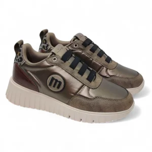 Zapatillas deportivas mujer Mntg metalizadas con logo M y cordones negros elásticos