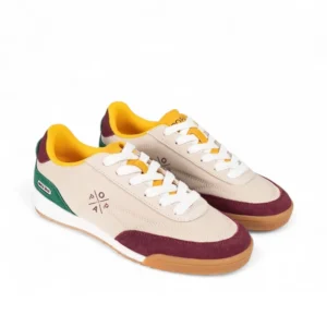 Zapatillas de mujer Popa Muse beige, burdeos y verde con cordones blancos
