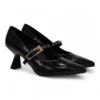 Zapato mujer Mary Jane negro charol tacón geométrico hebilla dorada Daniela Vega 2719