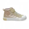 Bota niña Conguitos dorado 264026 con detalle acolchado metalizado, cierre de velcro y cordones brillantes