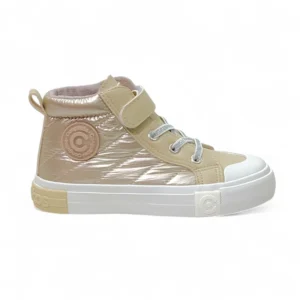 Bota niña Conguitos dorado 264026 con detalle acolchado metalizado, cierre de velcro y cordones brillantes