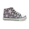 Bota Conguitos niña estrellas plata, vista lateral con cordones blancos, cremallera lateral y suela de caucho