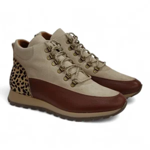 Botín mujer cordón Lince 52802 beige serraje piel animal print.