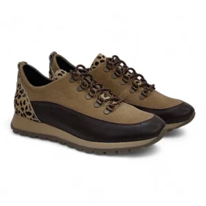 Zapato cordón Lince 51610 marrón serraje animal print piel oscura.