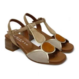 Sandalias de tacón bajo para mujer D'CHICAS con detalles de ante y piel