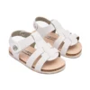 Sandalias blancas para bebé Conguitos Tecnobaby con diseño respetuoso, tiras de piel cruzadas y suela ergonómica de corcho.