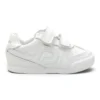 Perfil lateral individual de zapatilla deportiva respetuosa Pablosky en piel blanca con suela plana zero drop.