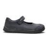 Vista lateral de un zapato colegial Pablosky Barefoot mercedita para niña en azul marino con suela plana y flexible.