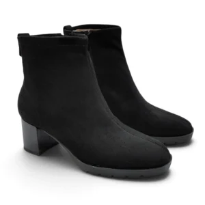 Botines de mujer de licra color negro con tacón ancho y suela dentada D'angela.