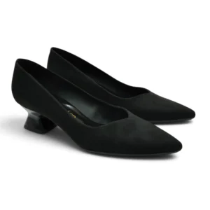 Zapatos de salón para mujer Daniela Vega 2333 en ante negro con tacón bajo geométrico