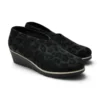 Zapato de mujer D'Chicas cuña 3750 negro con estampado animal print de leopardo y escote elástico