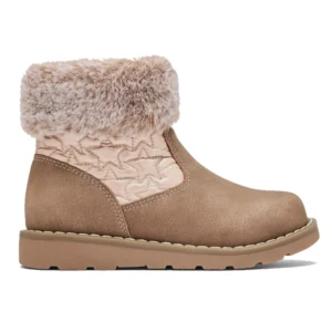 Bota de agua y nieve para niña Conguitos marrón camel con cuello de pelo sintético y grabado de estrellas